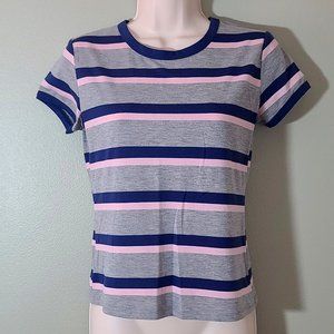 Vintage Arizona Jean Company Grey Pink Navy Striped T-Shirt